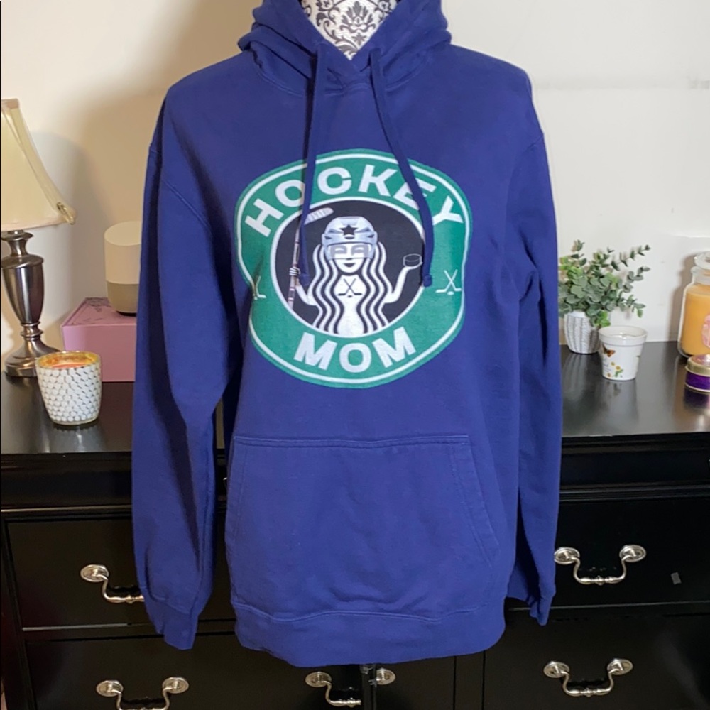 Port & Company “Hockey Mom” Starbucks Graphic Hoodie Size Large - Picture 2 of 9